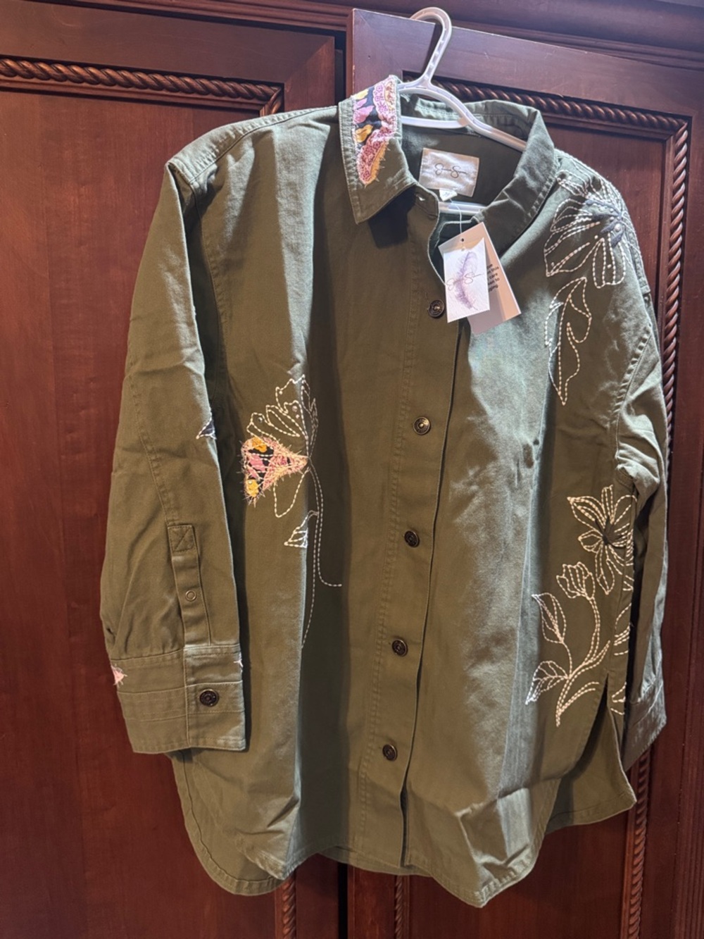 Jessica Simpson Olive Green Embroidered Utility Jacket